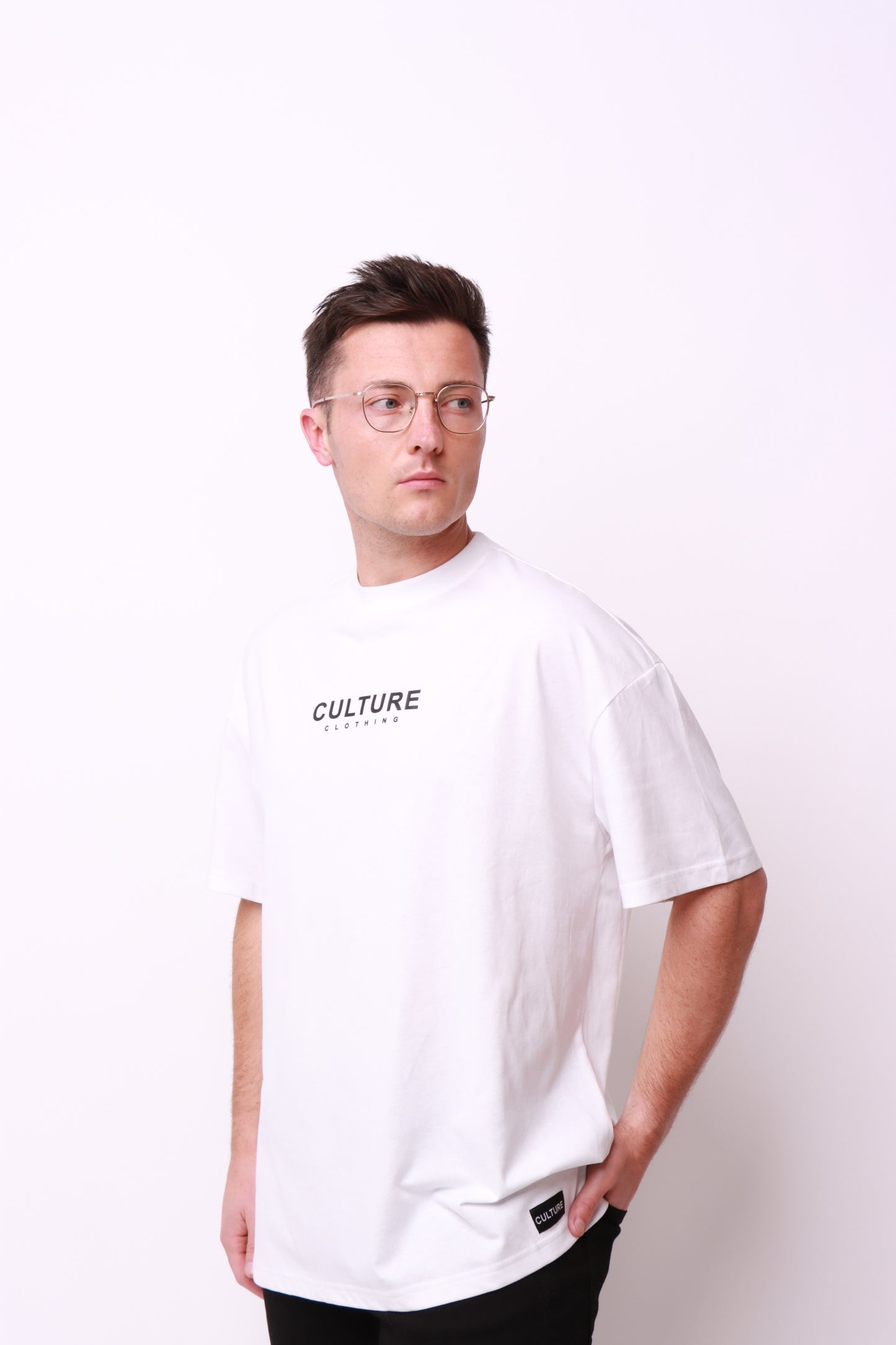 Culture Clothing unisex white oversize t-shirt made using 100% cotton with cultureclothing chest logo