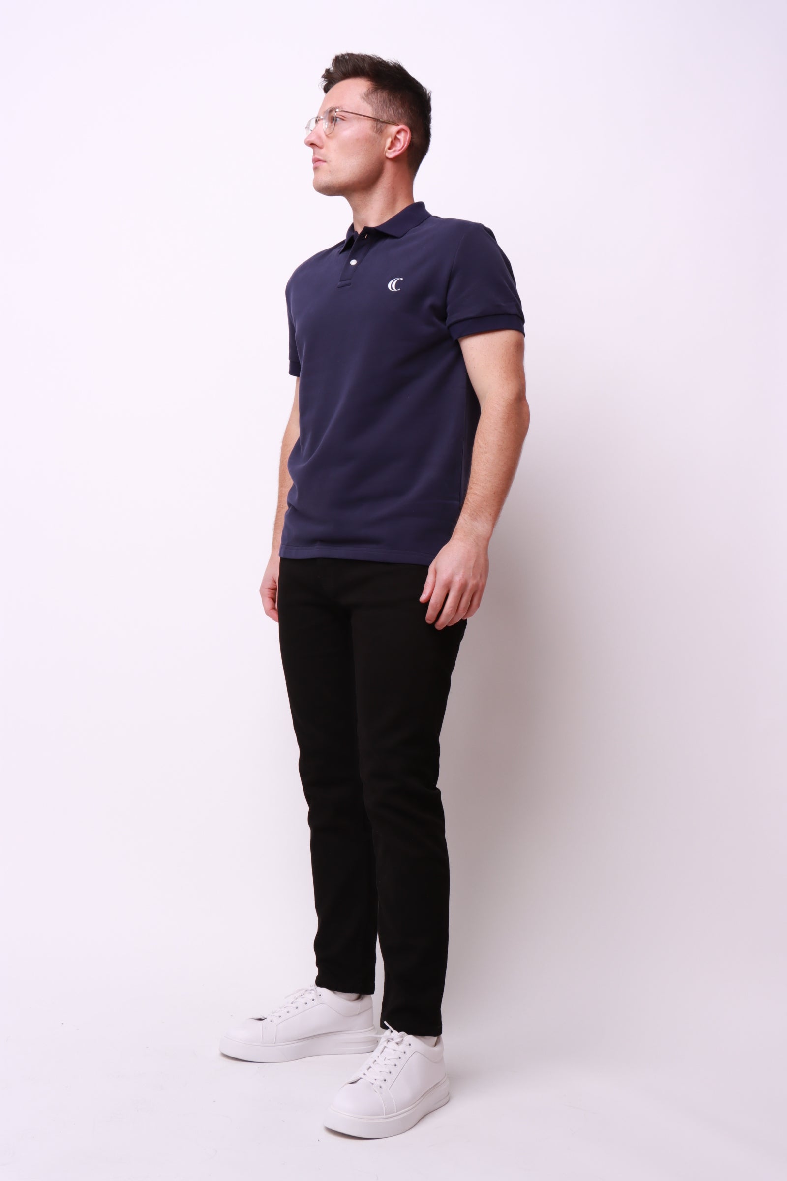 Cultureclothing luxury brand navy polo shirt made using brushed Cotton