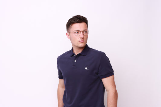 Cultureclothing luxury brand navy polo shirt made using brushed Cotton