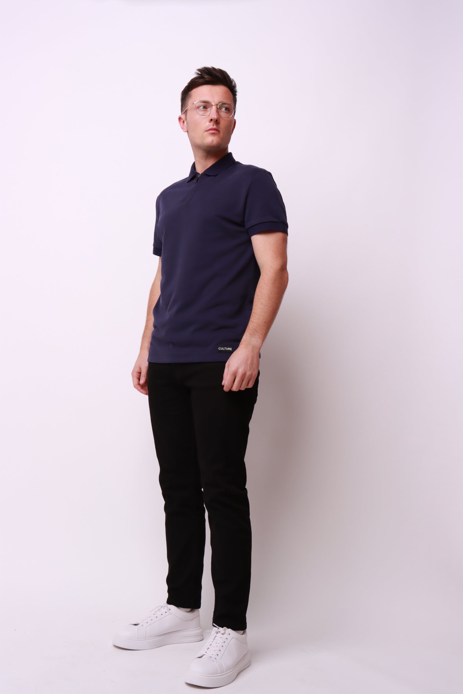 Cultureclothing DressebyCulture Zipper Polo shirt in Navy colour made using brushed cotton