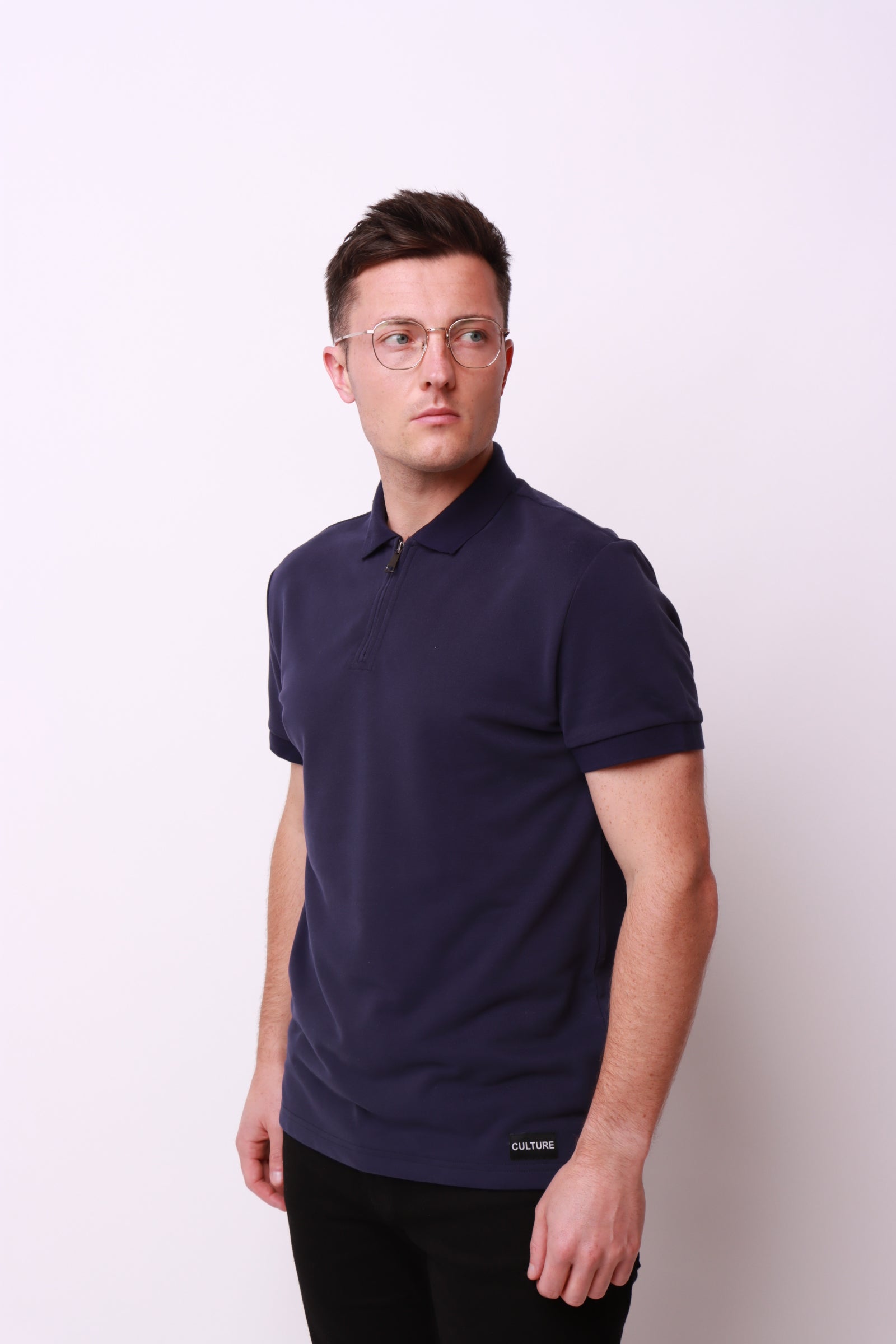 Cultureclothing DressebyCulture Zipper Polo shirt in Navy colour with culture logo