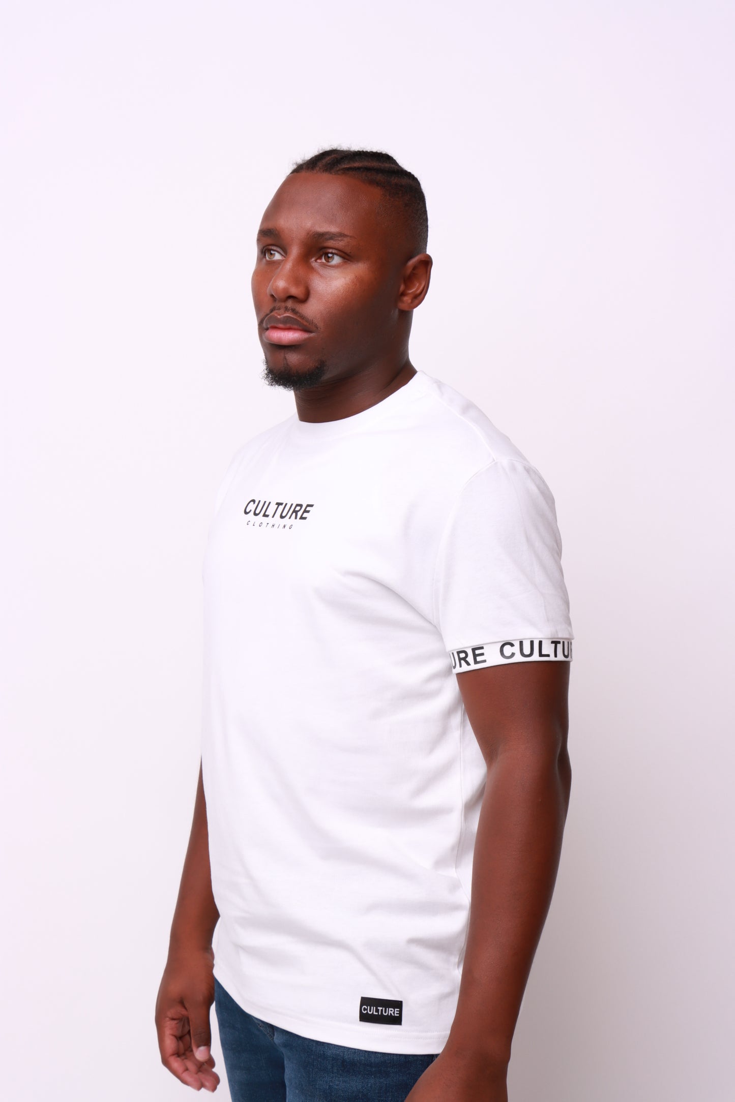 100% organic cotton white t-shirt with CULTURE logo crafted perfectly by culture clothing luxury brand