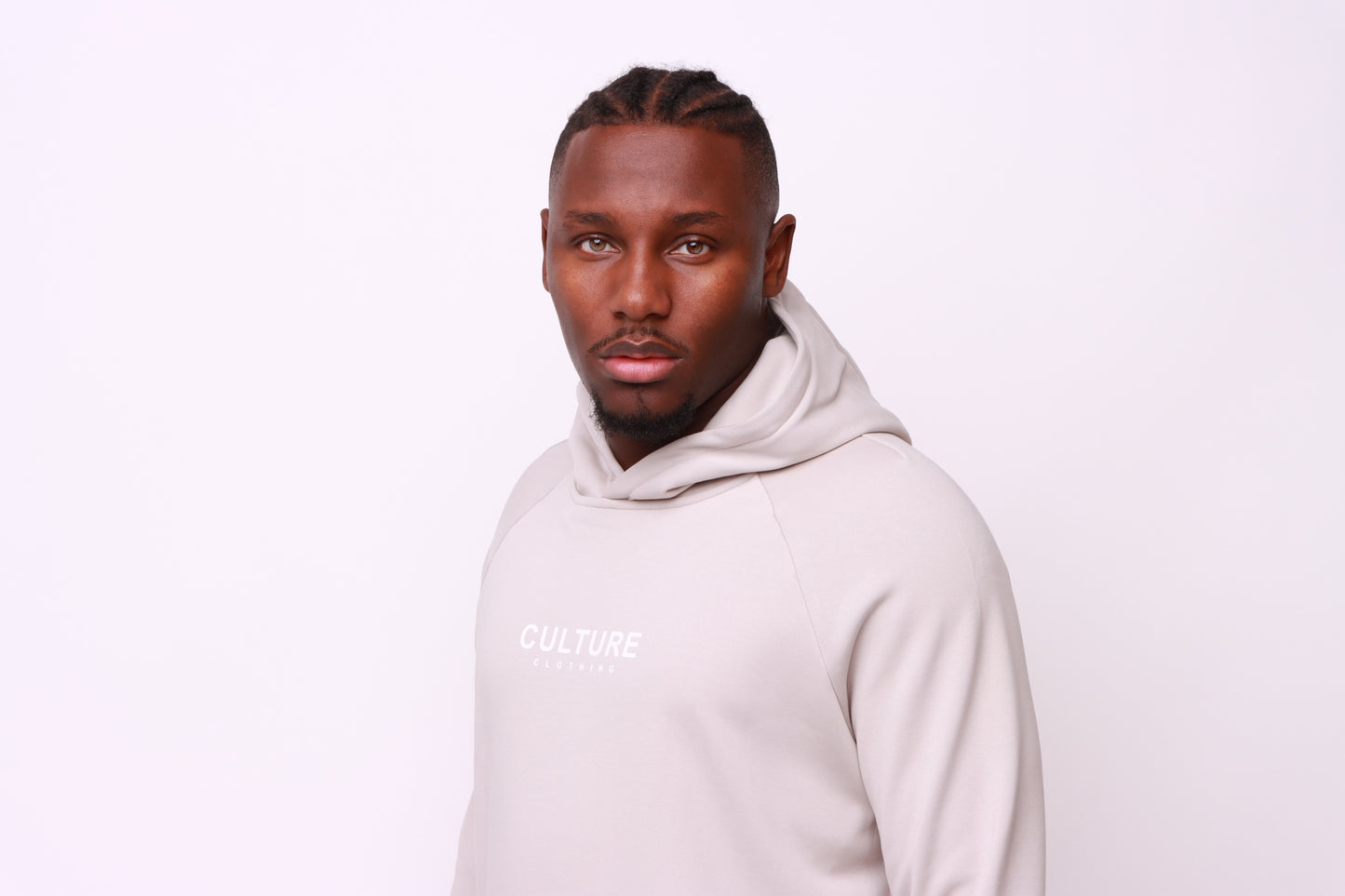 This is a Luxury Brand Taupe Hoodie with CultureClothing Logo, sold by DressedbyCulture