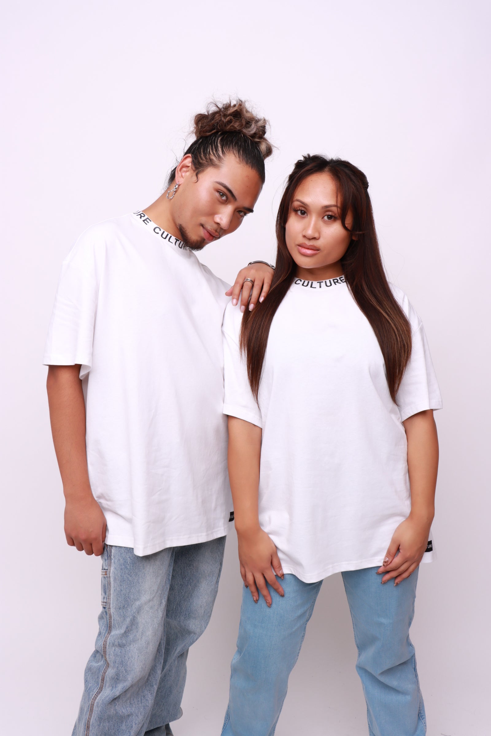 Unisex 100% cotton white T-shirt with neck taped CULTURE logo designed by culture clothing UK